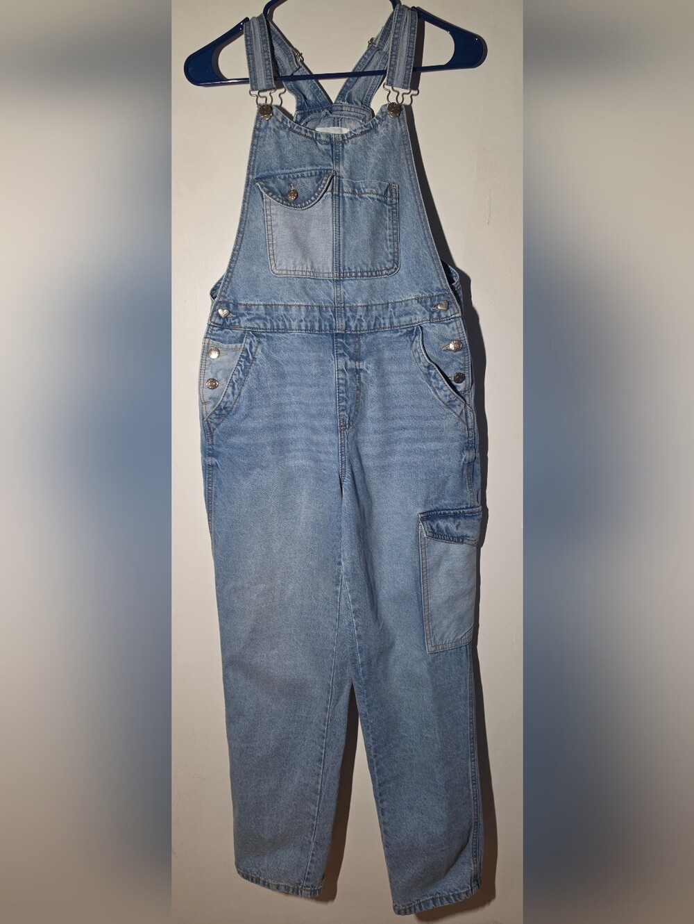 Celebrity Pink Washed Light Blue Denim Overalls with Cargo Pocket